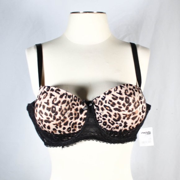 NWT Sexy Leopard Animal Print Black Lace and Mesh Pushup Underwire Bra - Picture 1 of 8